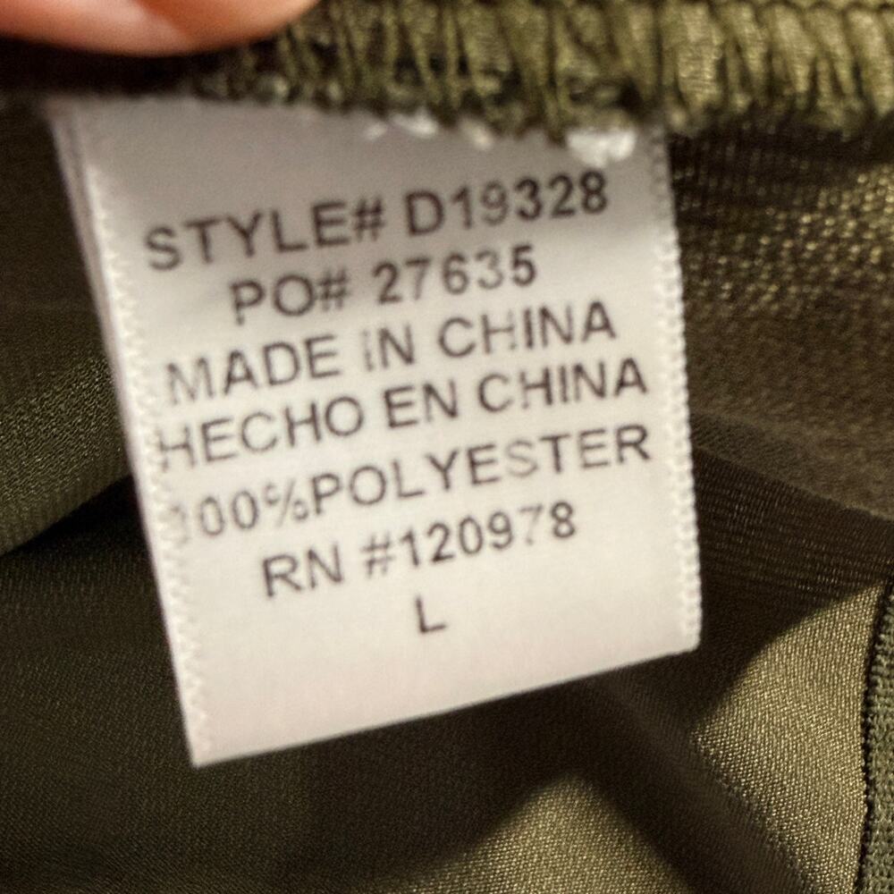 Entro Olive Military Green Ruffle Corduroy Mini Shirt Dress L Pocket Detail - Picture 4 of 7